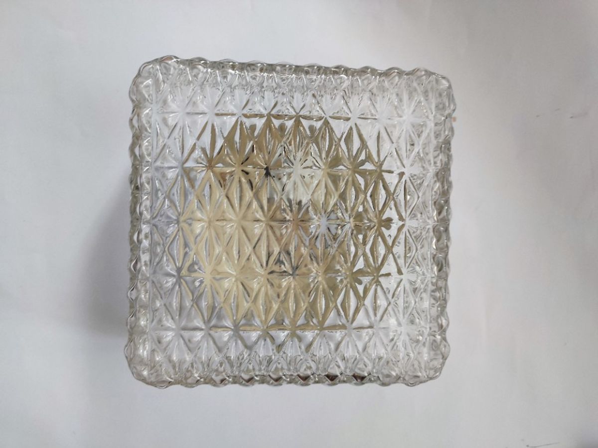 Vintage Guro Jaren '70 Plafondlamp Plafonnière Glas Vierkant image 10
