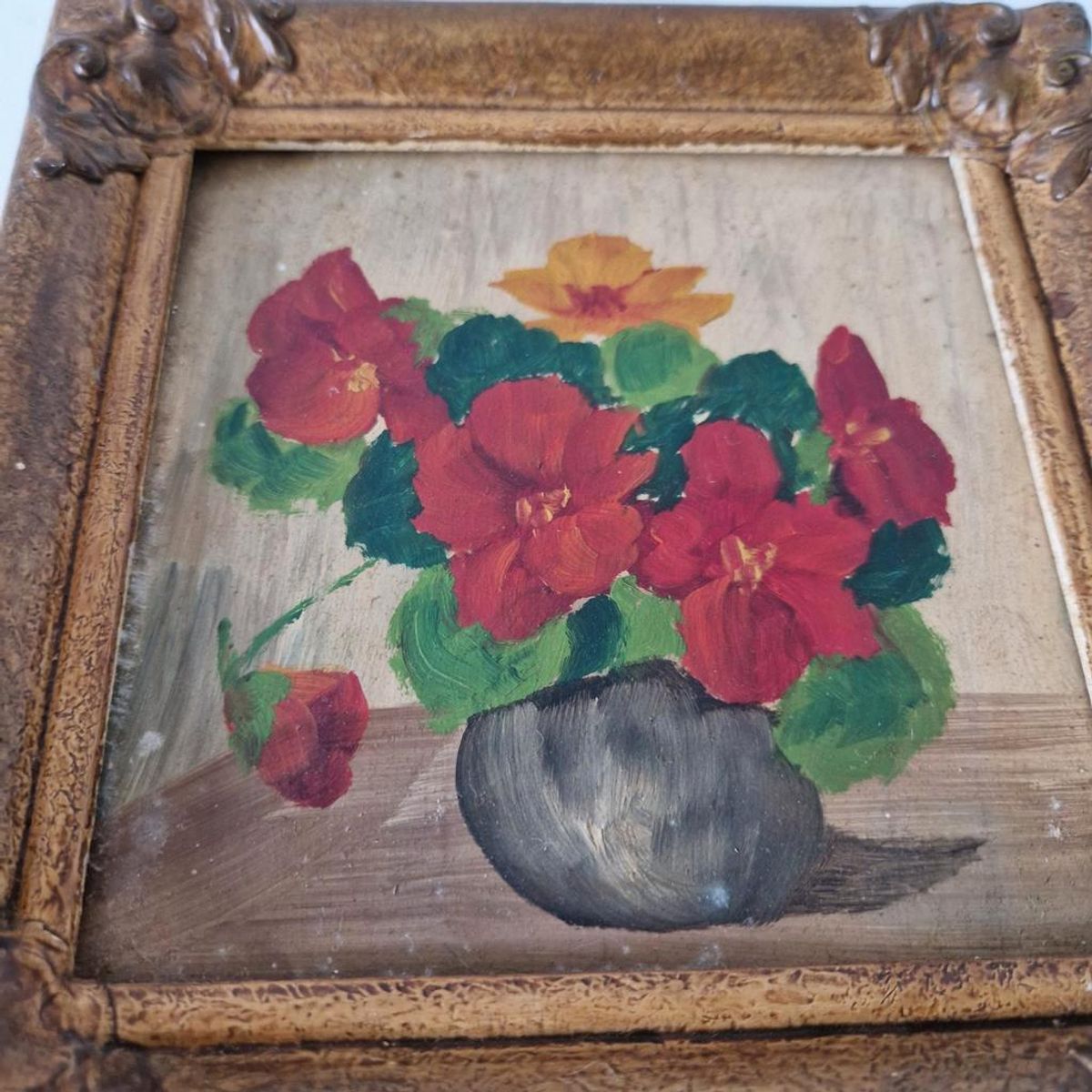 Antiek Schilderijtje Oost Indische Kers Bloemen Schilderij image 2