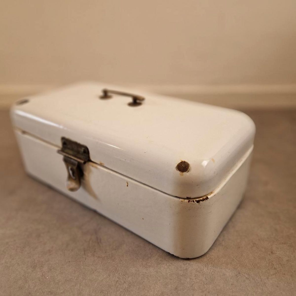 Vintage Witte Emaille Brooddoos Broodtrommel Bak image 3