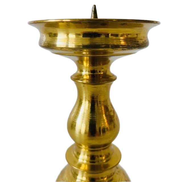 Antieke Zware Messing Bol Kandelaar 1920’s image 5