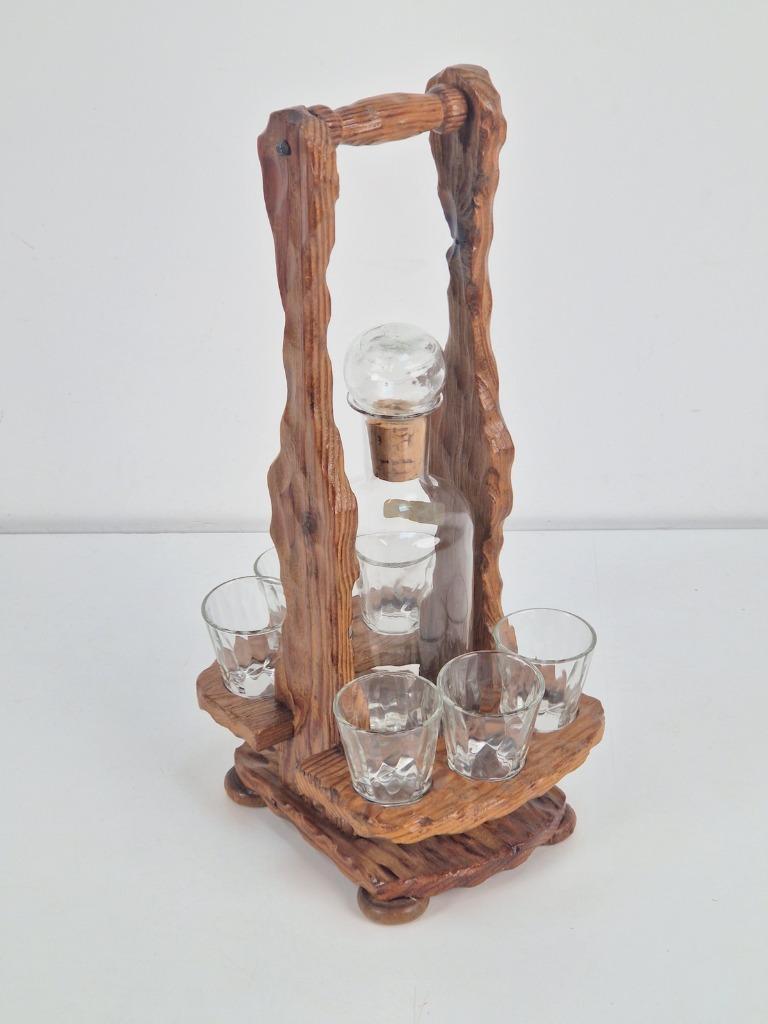 Vintage Houten Flessenstandaard Nachtmann Karaf En 6 Glazen image 3