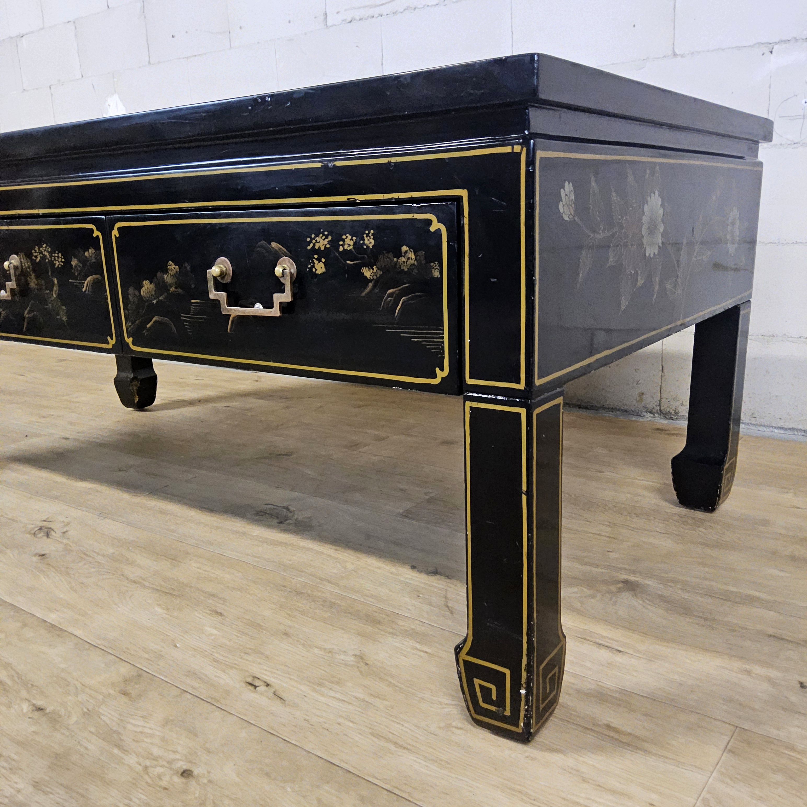 Vintage Chinese Salontafel / Oosterse Koffietafel (lakmeubel) Chinoiserie /traditioneel Tafereel image 7