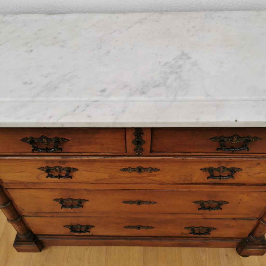 Vintage Antiek Frans Dressoir Commode Ladekast Badkamermeubel Met Marmer Blad 902 image 15