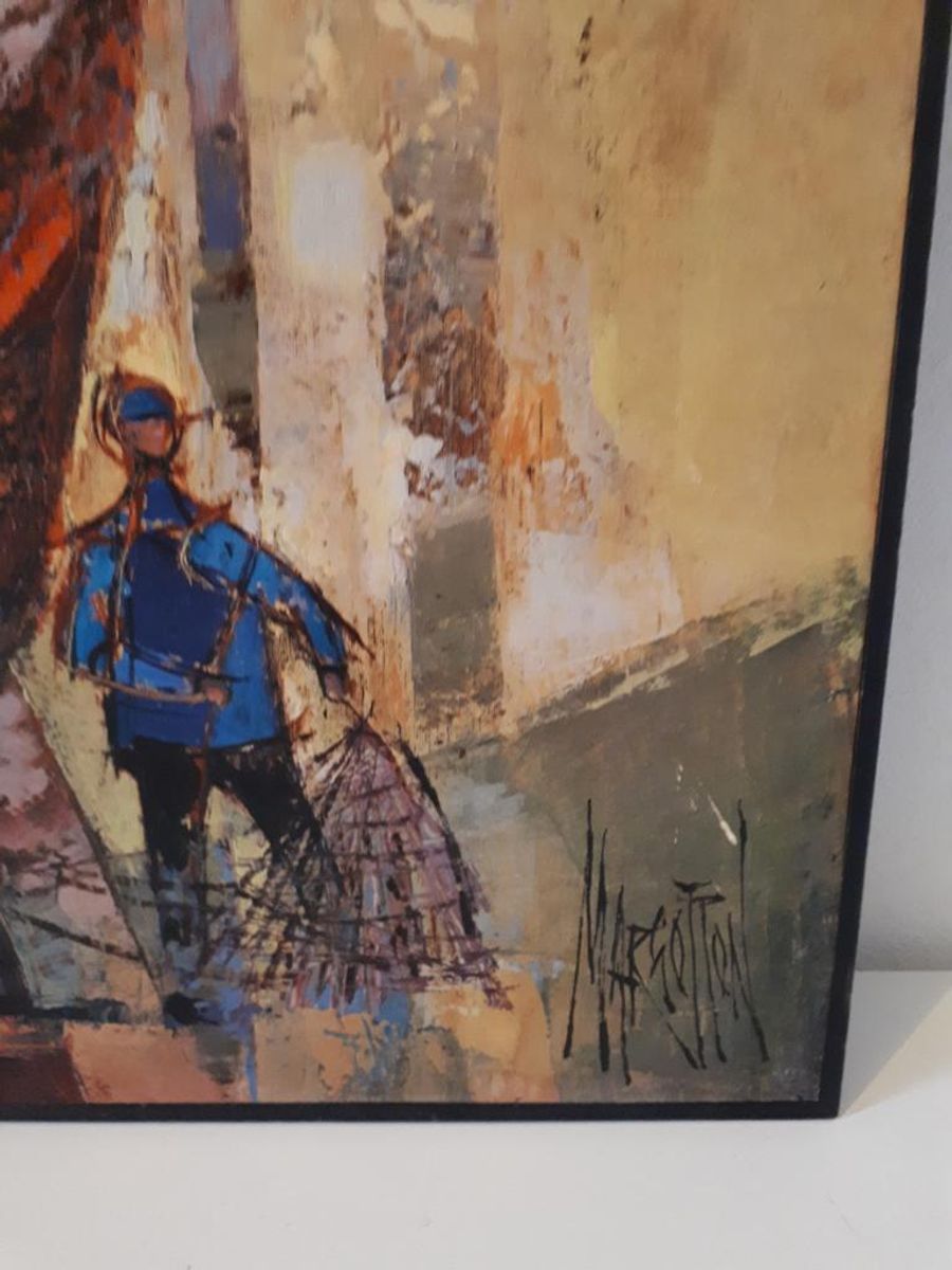 Rene Margotton 70's Vintage Print Op Hout Retro Schilderij image 2