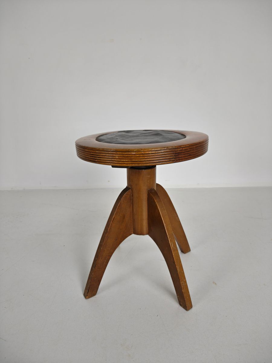 Art Deco Verstelbare Pianokruk Met Leren Zitting – Ca. 1920 image 5