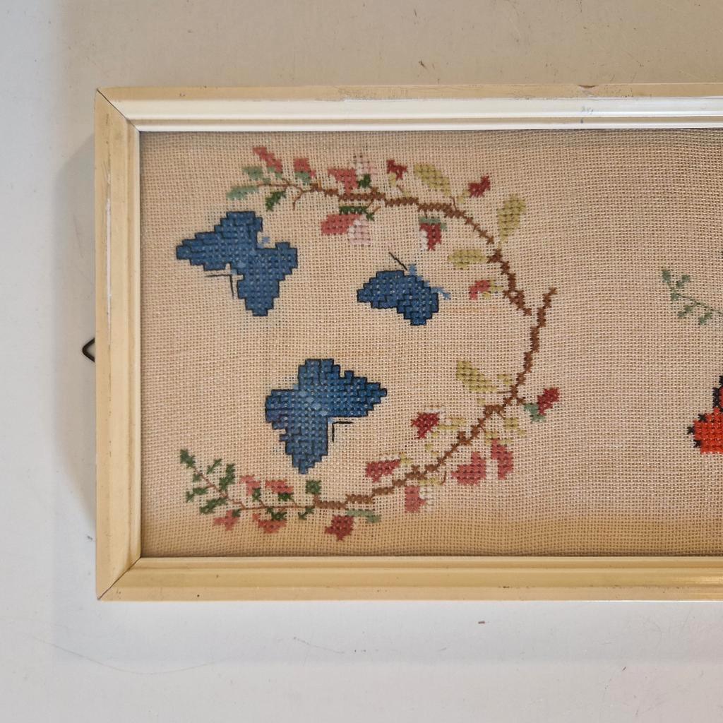 Fifties Geborduurd Schilderijtje Met Vlinders Vlinder Lijst image 2