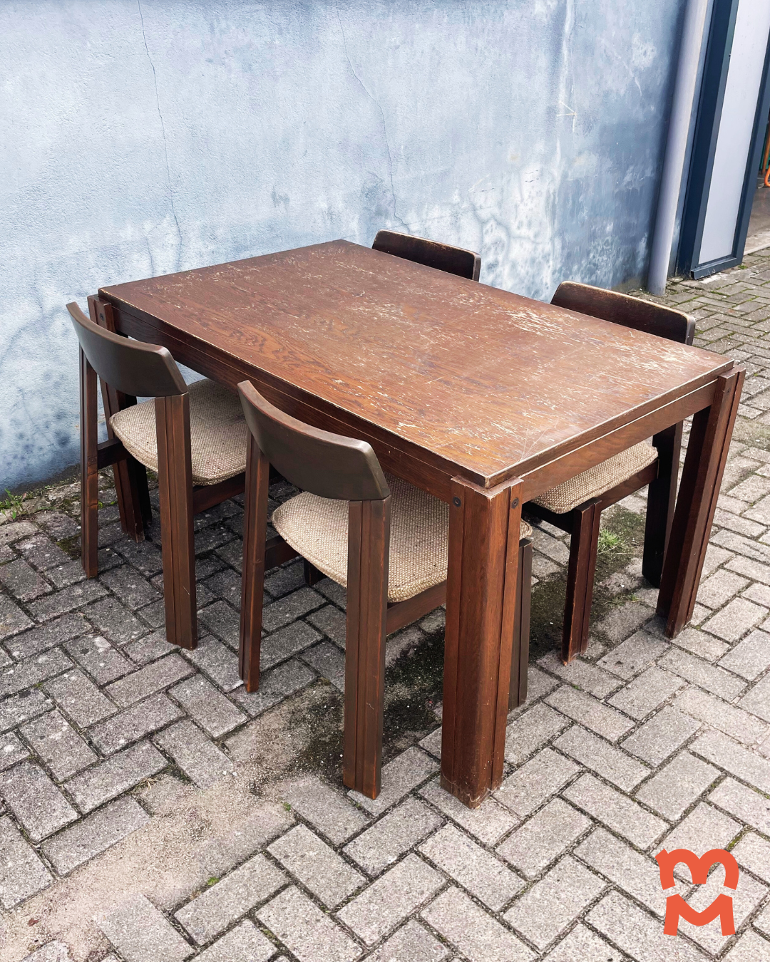 Brutalist Jaren 60 Eetkamerset (uitschuifbare Stafel + 4 Stoelen) image 2