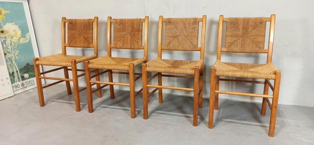 Set Van 4 Vintage Hout En Riet Eetkamerstoelen image 18