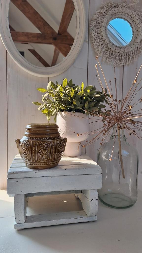 Vintage Voorraad Pot Met Deksel, Groen Bruin Met Reliëf Deco image 3