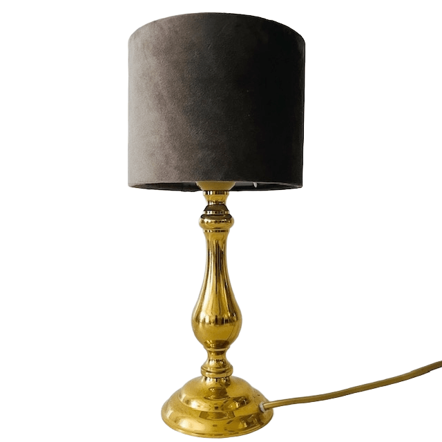 Hollywood Regency Vintage Tafellamp Messing Goud Grijs Velours image 2