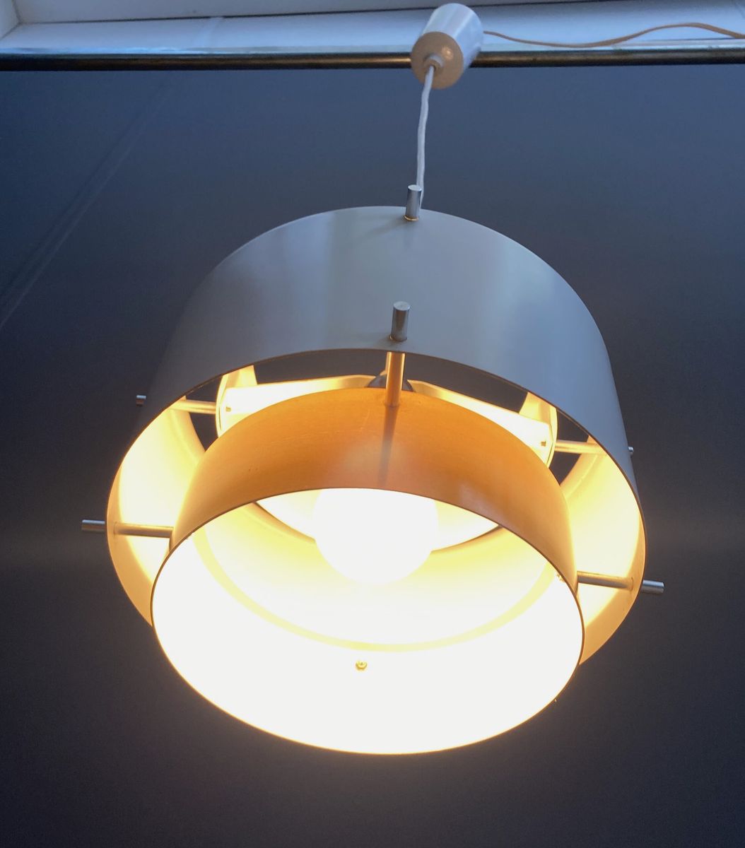 Metal, White And Brass Color Pendant Lamp By Veb 1960s image 10
