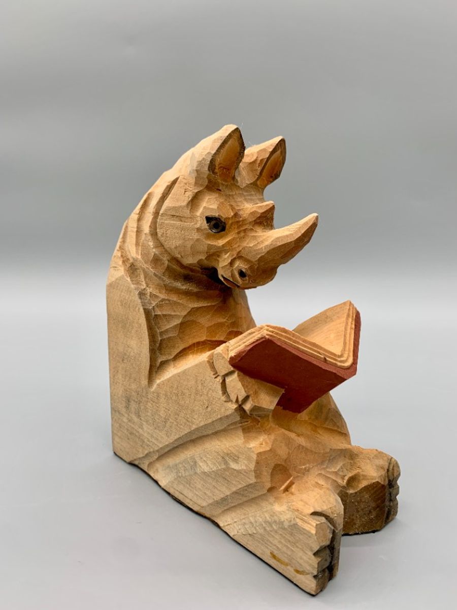 Vintage Boekensteun Neushoorn Hout image 5