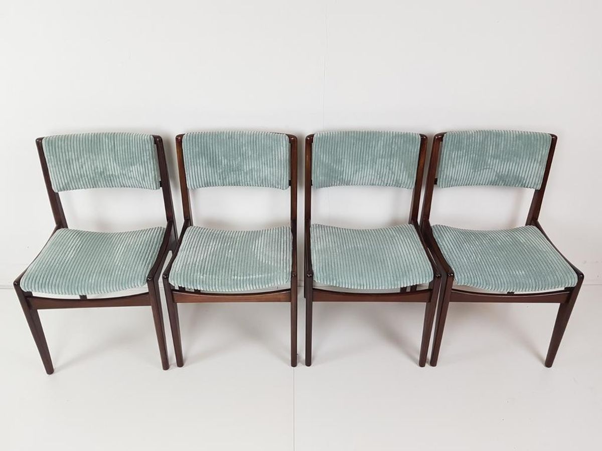 4 Vintage Stoelen Licht Blauwe Rib Nieuwe Stof image 6