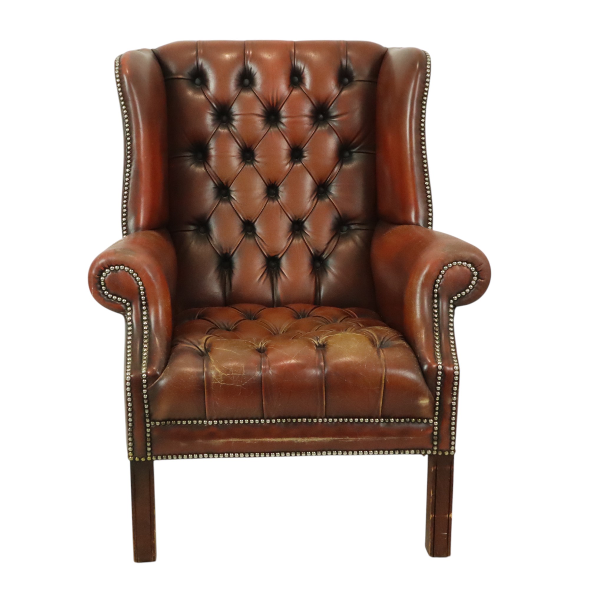 Oude Chesterfield Zetel Bruin Leder Wingchair Oorfauteuil image 4