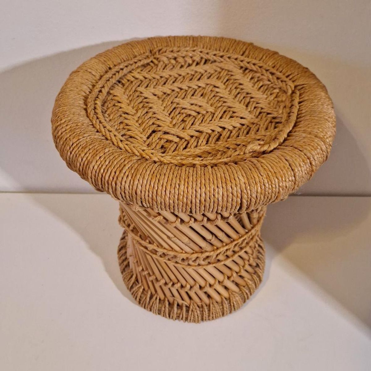 Vintage Bamboe Krukje Rotan Kruk Plantentafel Jaren 70 image 5