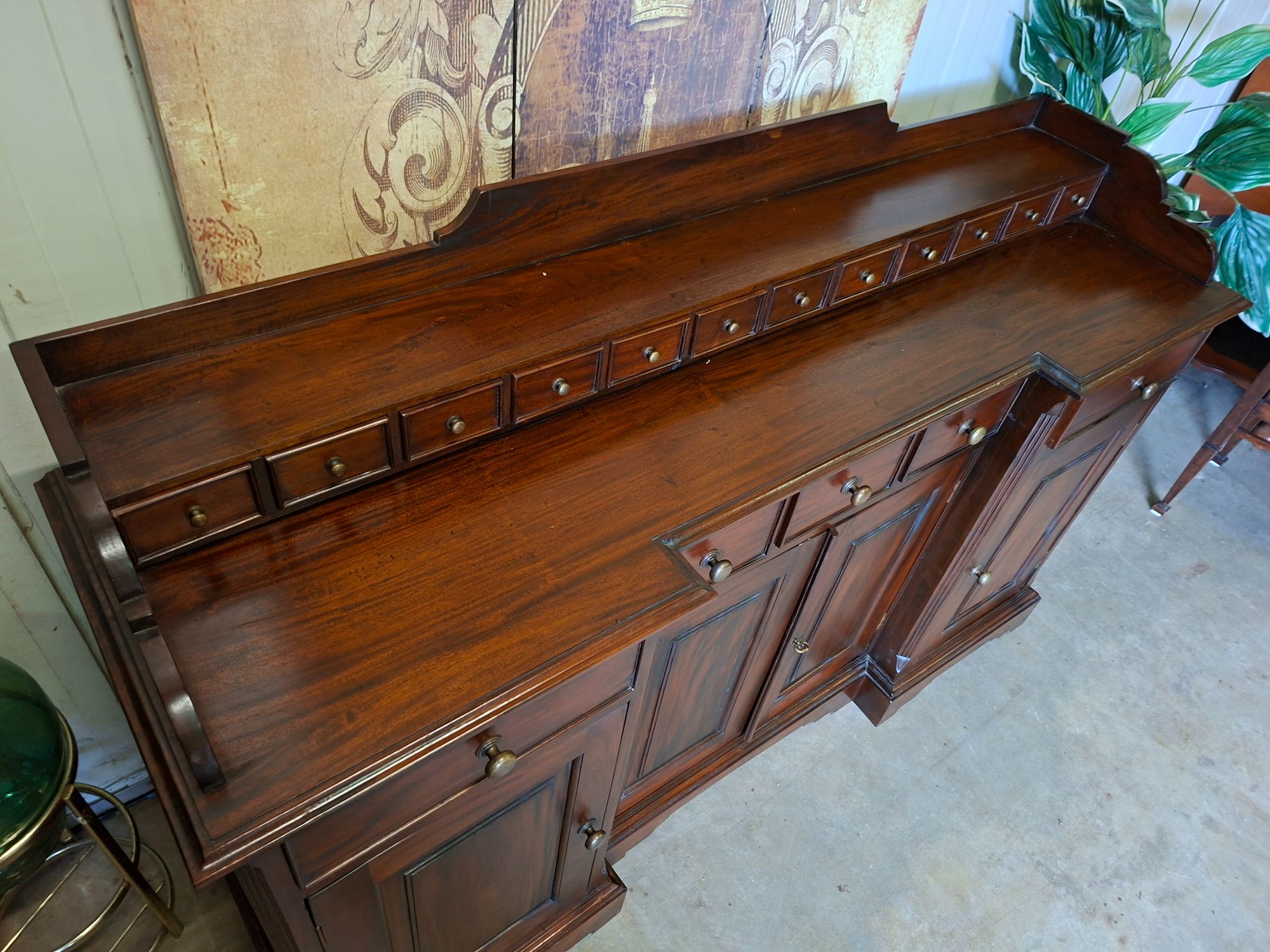 Klassiek Mahoniehouten Dressoir, Wandconsole, Commode Met Vele Lades, Afm. 165x47cm En 90/110cm Hoog. image 5