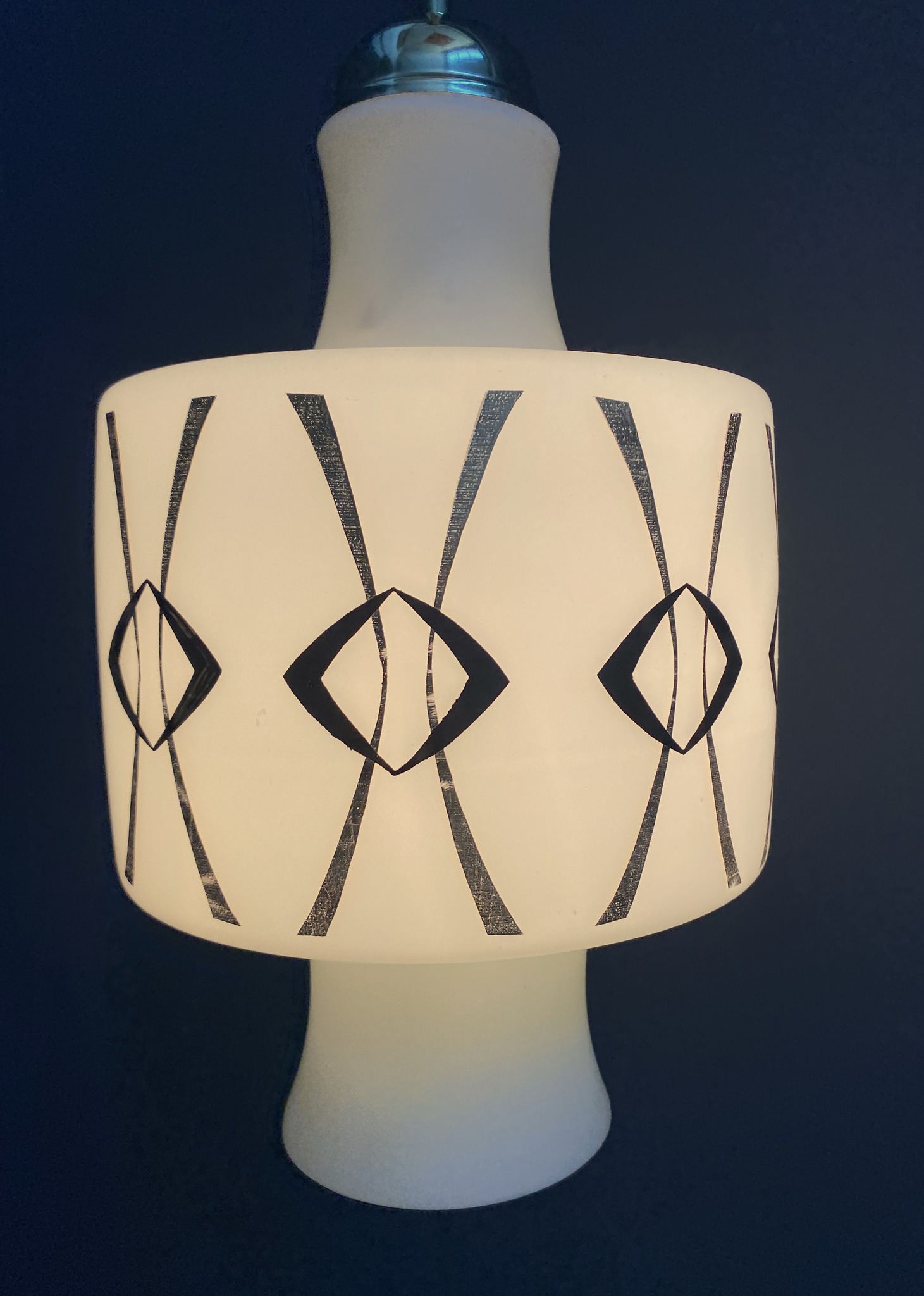 Opaline Glass Pendant Lamp With Gold And Black Drawing image 15