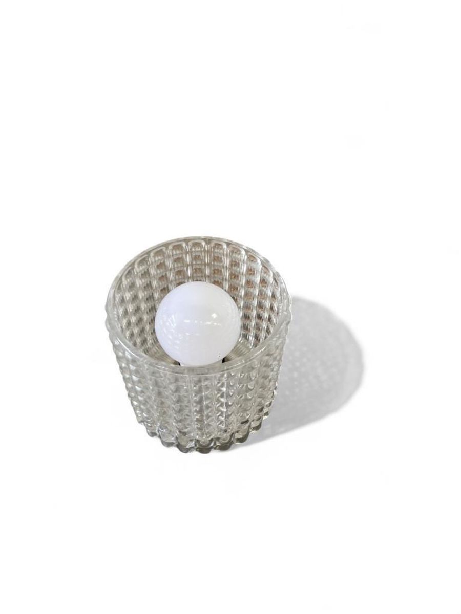 Vintage Plafondlamp / Luster : Glas & Chroom & Hout image 2