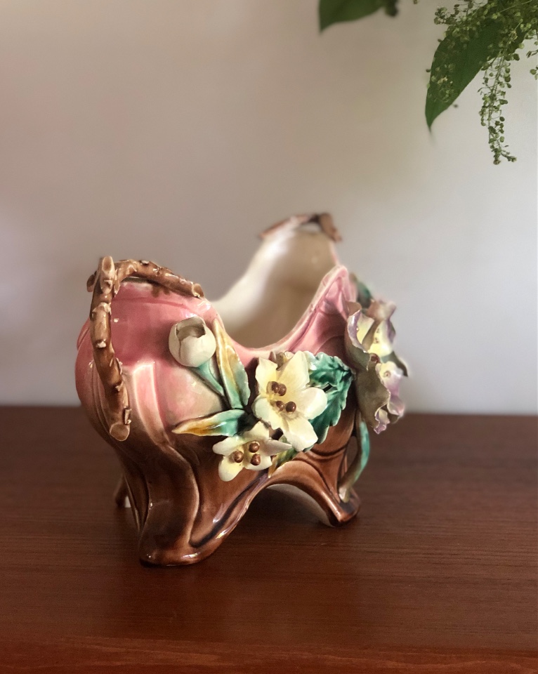Antieke Prachtige Art Nouveau Majolica Florale Jardinière image 8