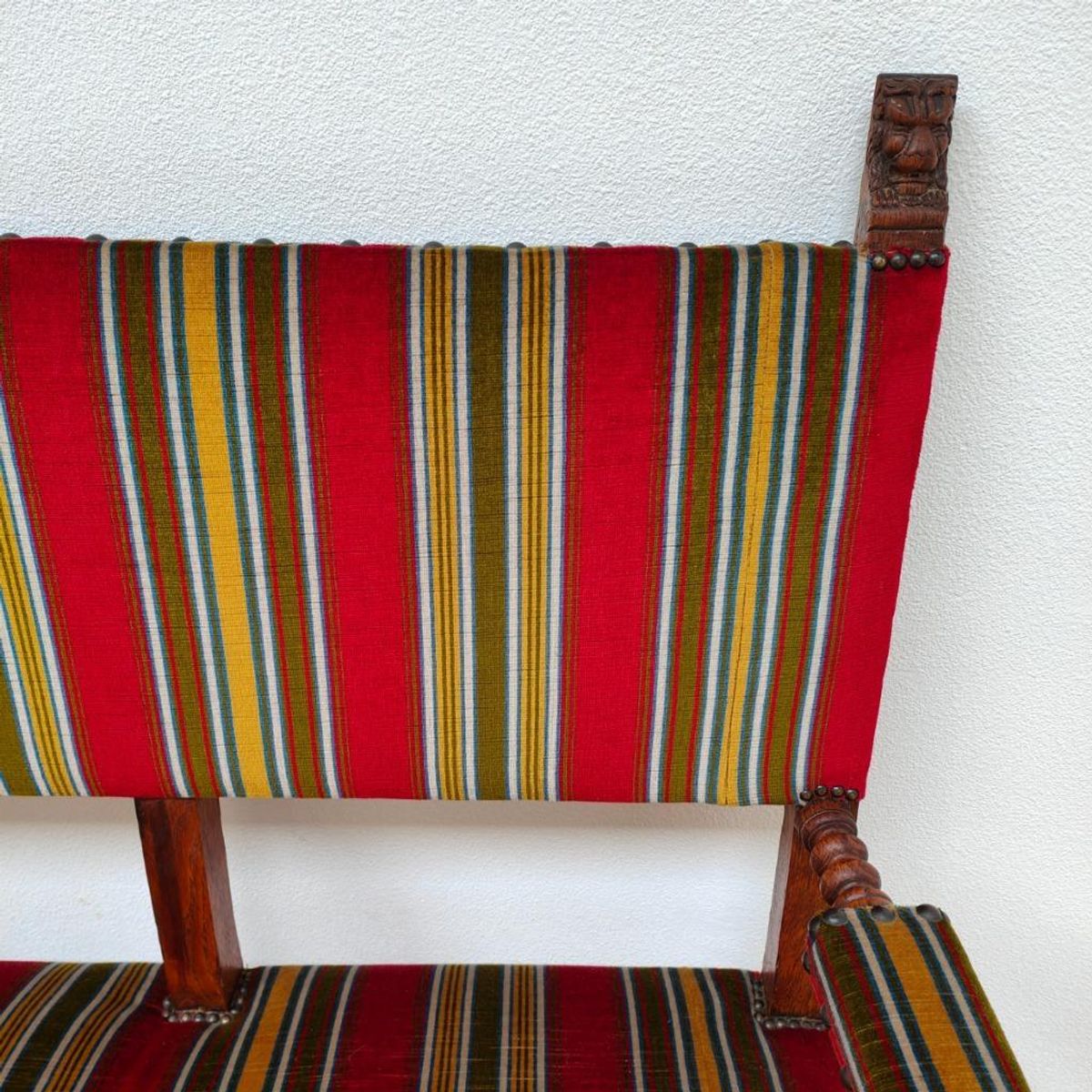 Antieke Vintage Franse Eikenhouten Bank, Halbank Eetkamerbank image 13
