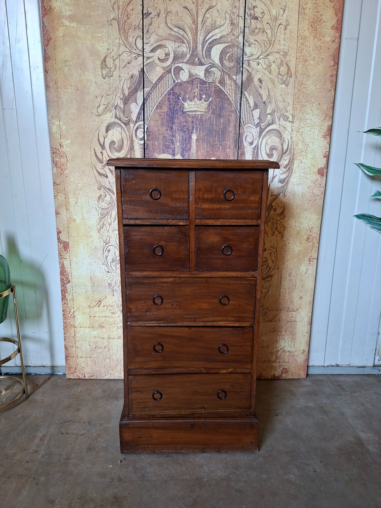 Klassiek Teakhouten Ladekastje, Apothekerskastje, Archiefkast Afm. 50x41 En 101cm Hoog. image 2