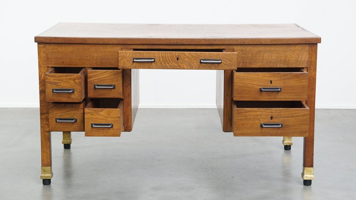 Uniek En Antiek Eikenhouten Art Deco Bureau Uit Begin 20e Eeuw In Amsterdamse School Stijl image 3