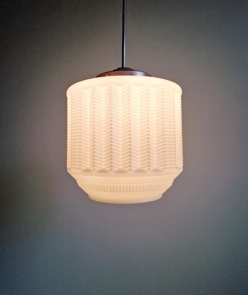 Grote Art Deco-Hanglamp In Witte Opaline, 1920-30 image 9
