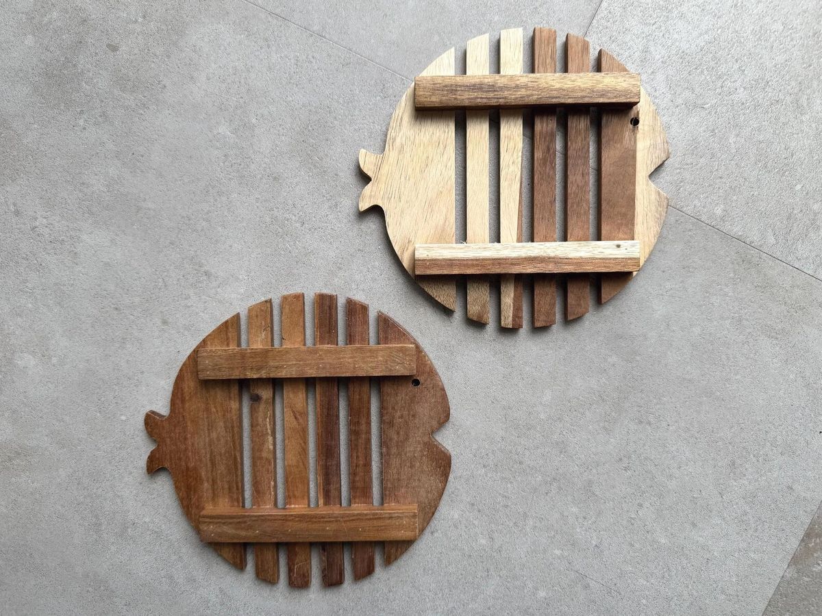 2 Vintage Houten Vis Pan Onderzetters image 4