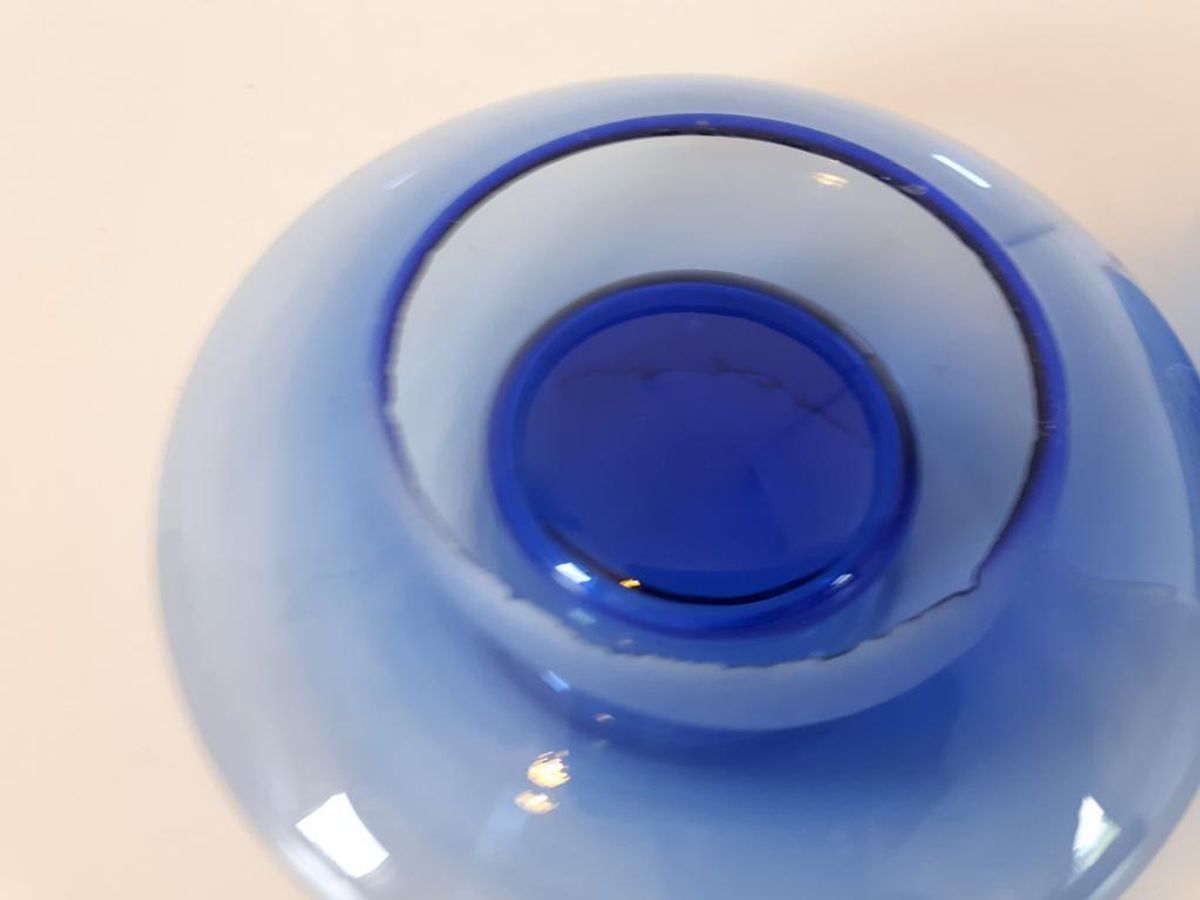 80's 2 Vintage Glazen Waxinehkuders Kobalt Blauwe Kandelaars image 6