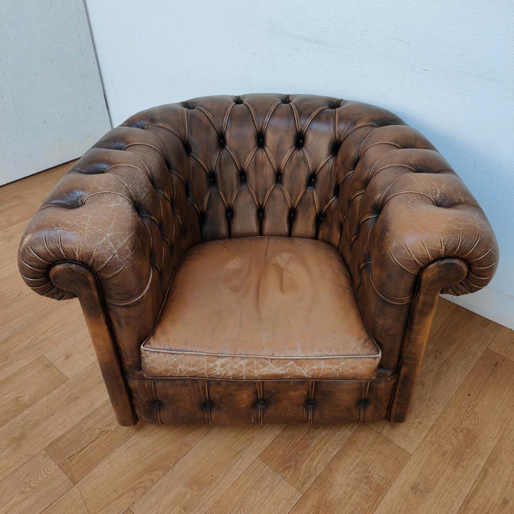 Vintage Leren Chesterfield Stijl Fauteuil, Stoel image 5