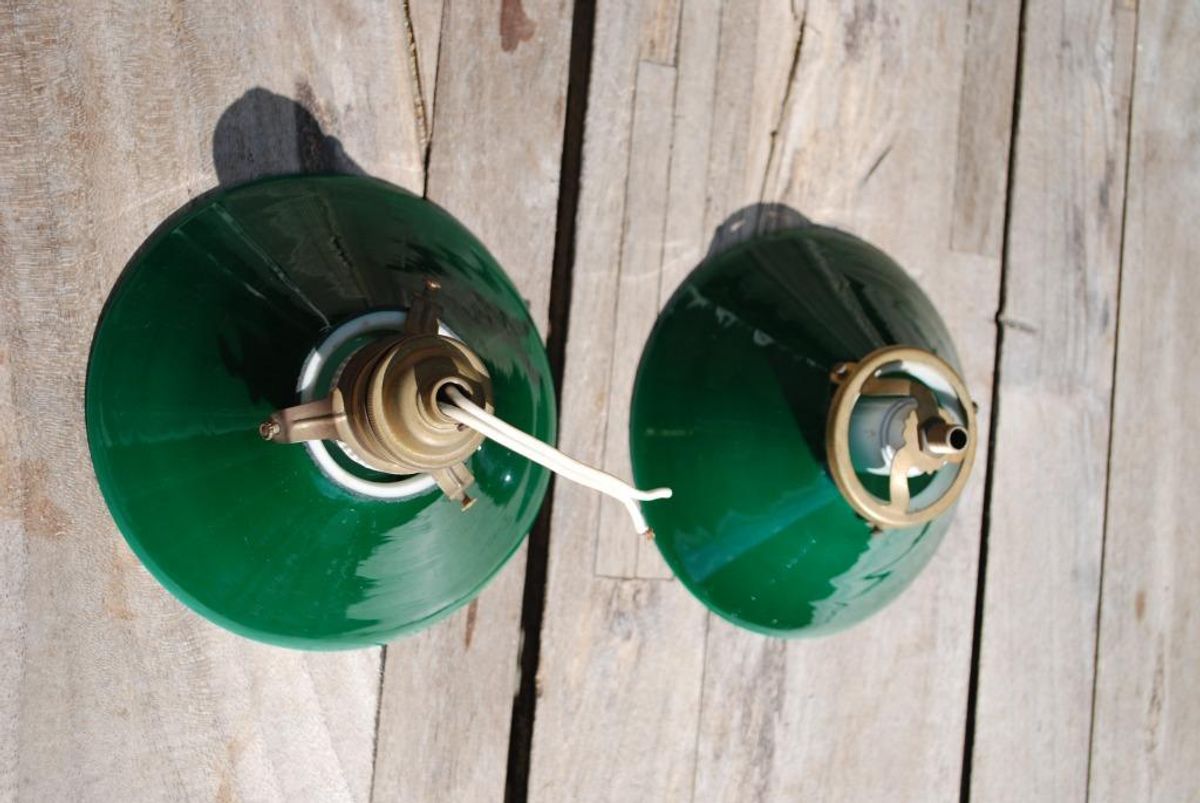 Antieke Groene Hanglampjes Glas image 6