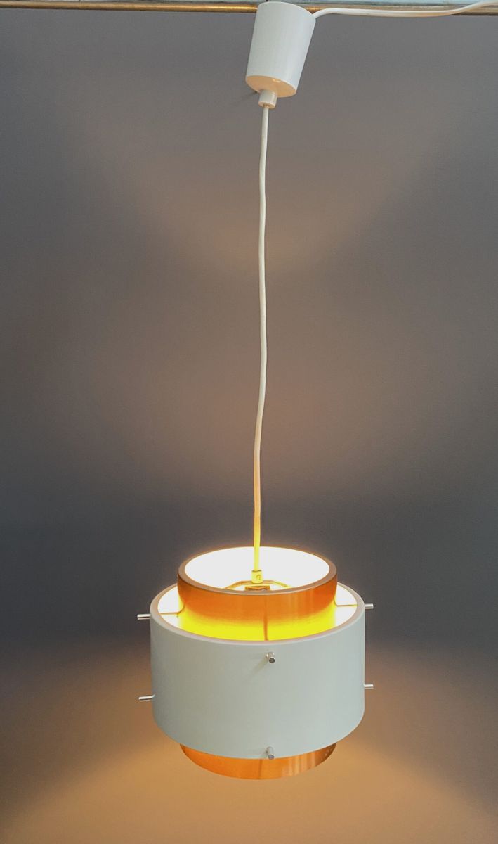 Metal, White And Brass Color Pendant Lamp By Veb 1960s image 5
