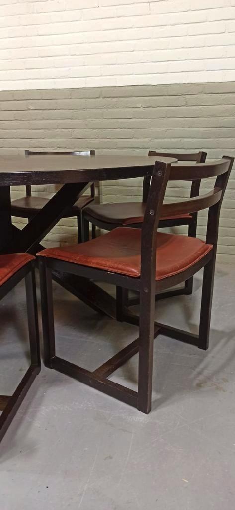 Vintage Set Van 6 Design Leren Eetkamerstoelen image 11