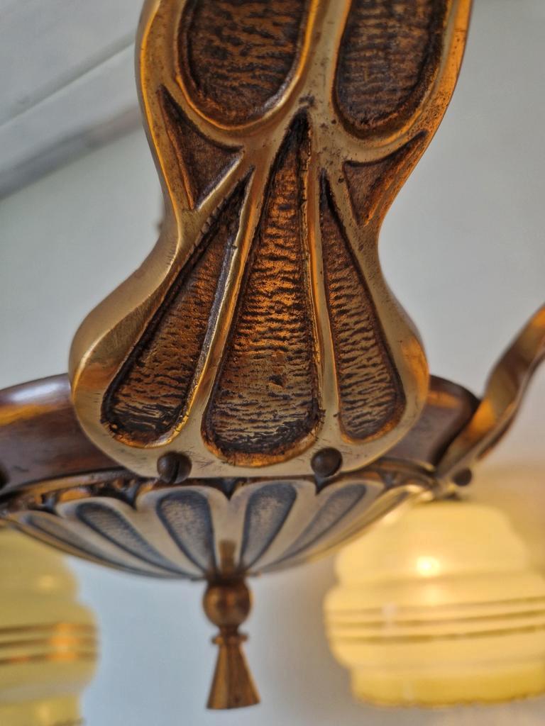 Art Deco Bronzen 5 Armige Kroonluchter image 11