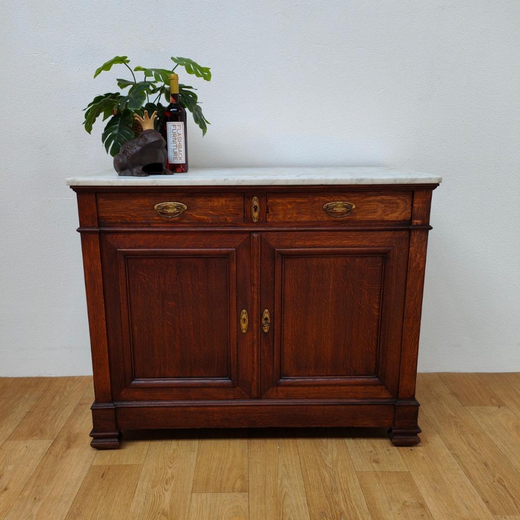 Vintage Frans Dressoir Commode Ladekast Badkamermeubel Met Marmer Blad 301 image 14