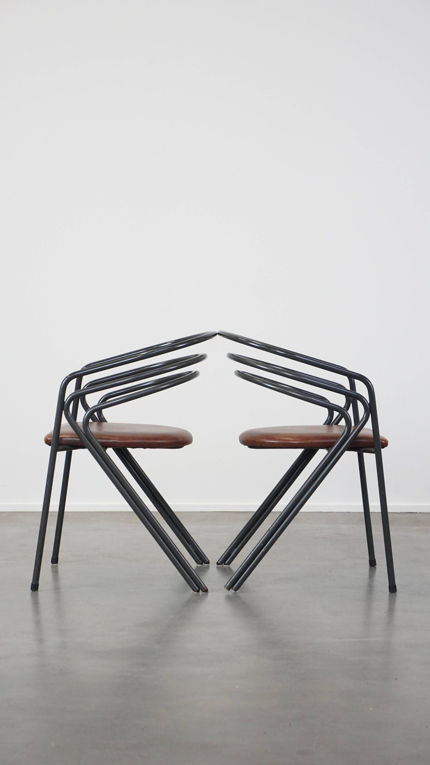 Leuke Set Van 4 Jaren 70 Design Eetkamerstoelen Met Leren Zitting En Metalen Frame image 7