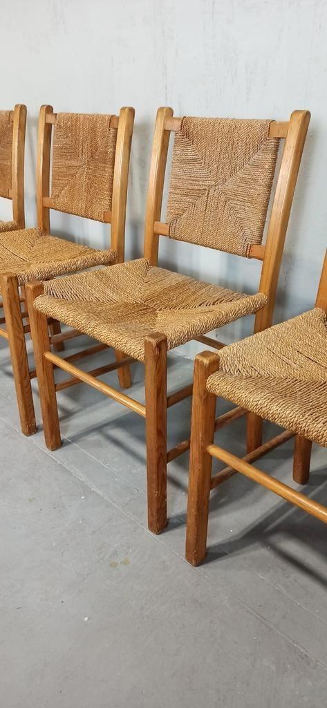 Set Van 4 Vintage Hout En Riet Eetkamerstoelen image 9