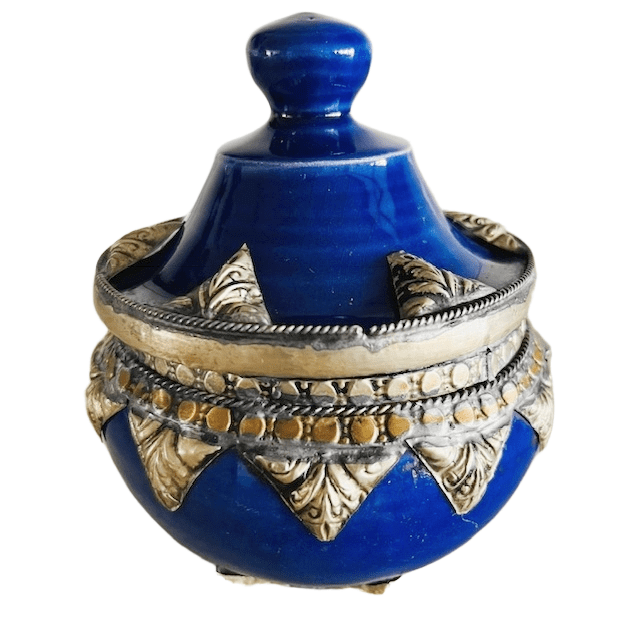 Marokkaans Keramisch Dekselpotje Blauw Filigraan Zilvernikkel image 4