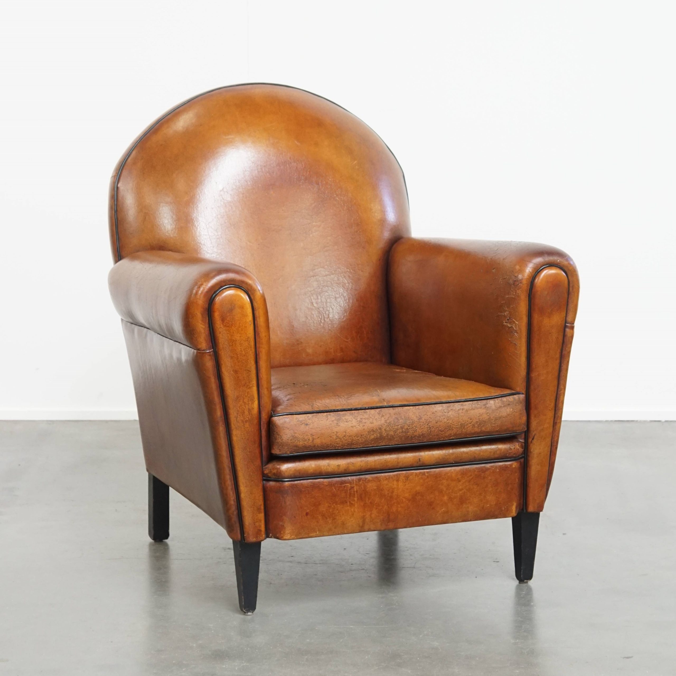 Stoere Vintage Schapenleren Art Deco Stijl Design Fauteuil Met Een Mooi Patina image 10