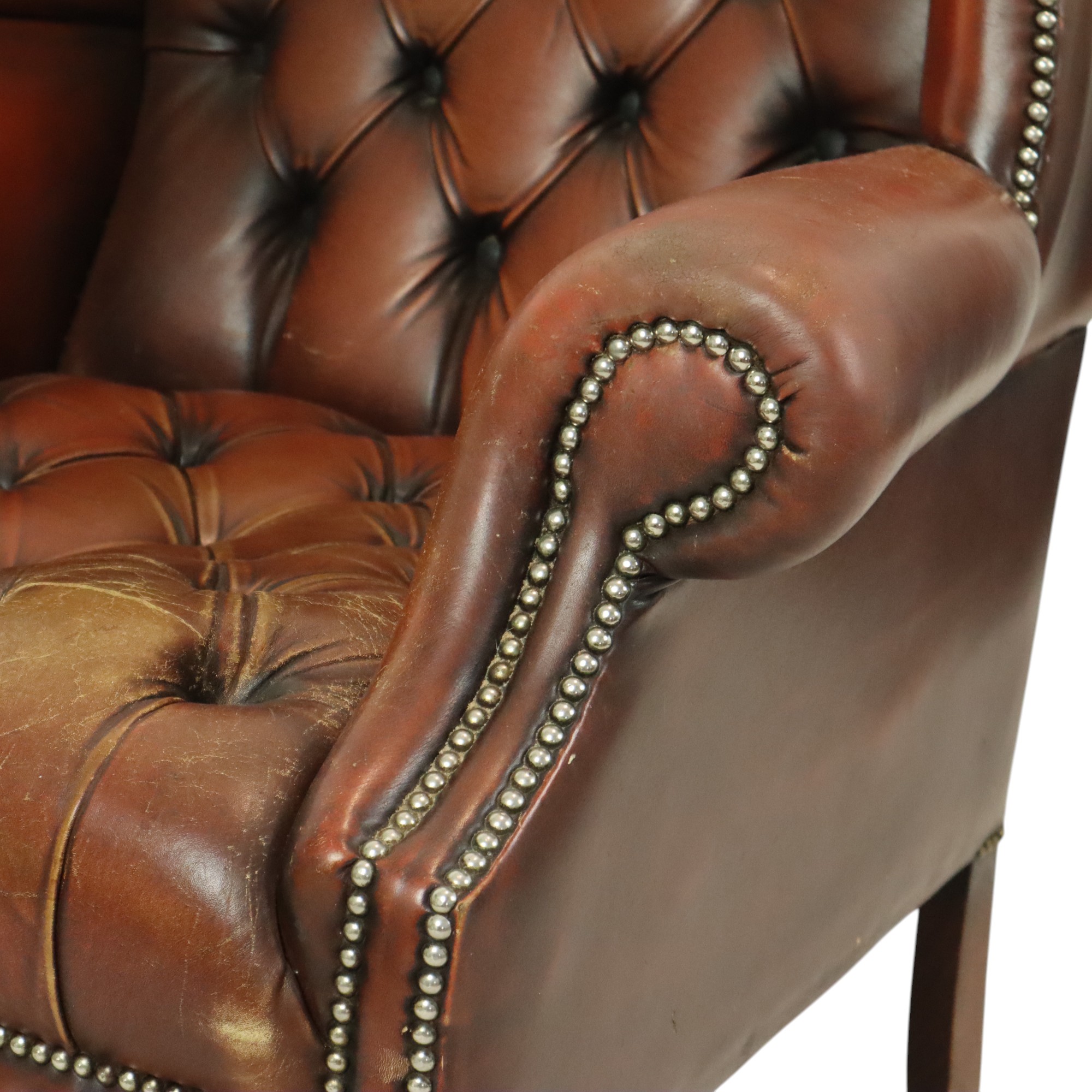 Oude Chesterfield Zetel Bruin Leder Wingchair Oorfauteuil image 7