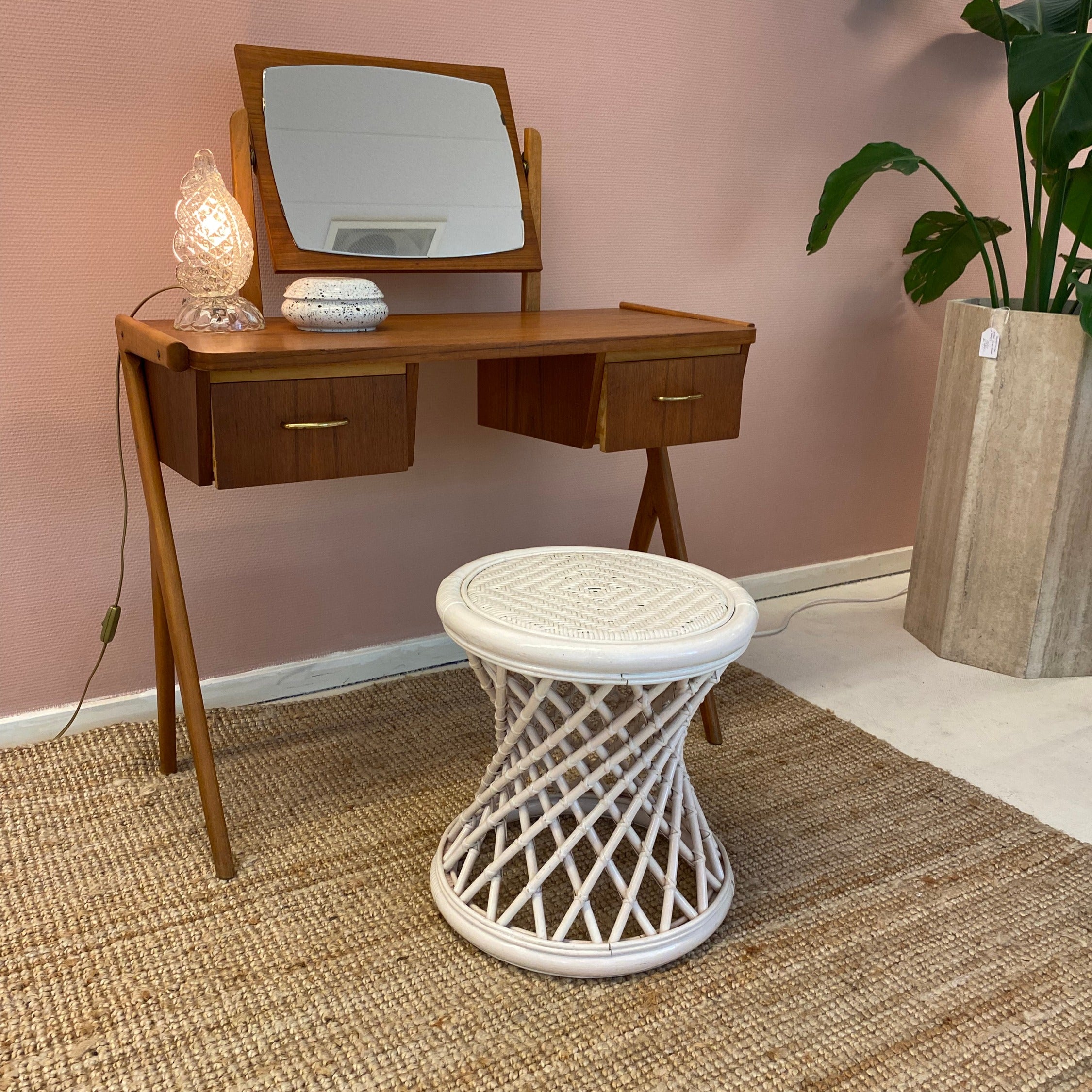 White Rattan & Bamboo Stool image 4
