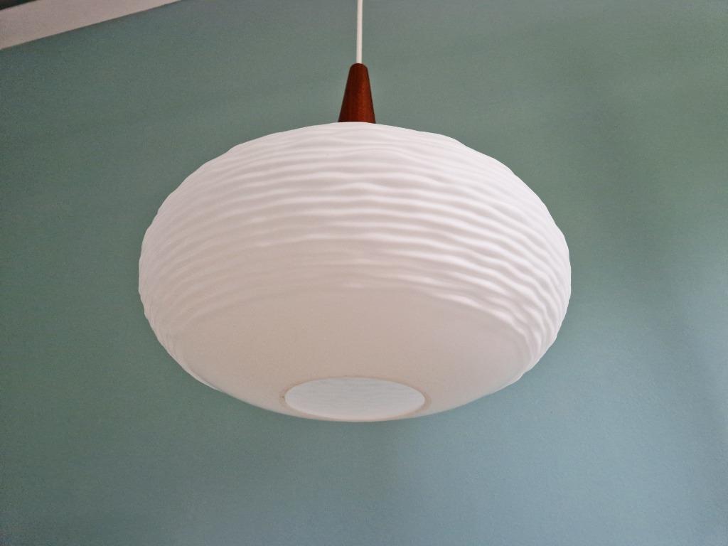 Ophanging In Witte Opaline En Teakhout, Scandinavische Stijl image 9
