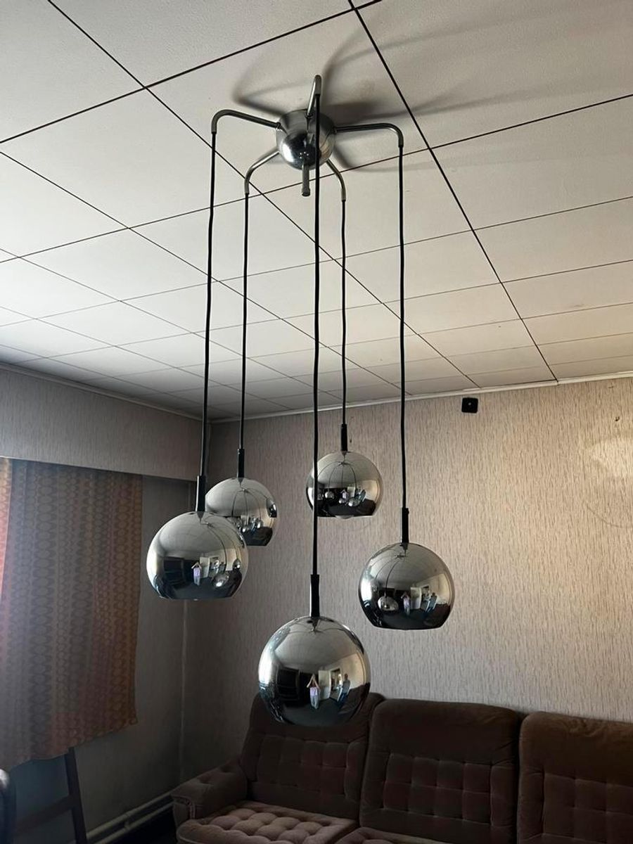 Vintage Chromen Cascade Luster / Hanglamp Met 5 Bollen image 6