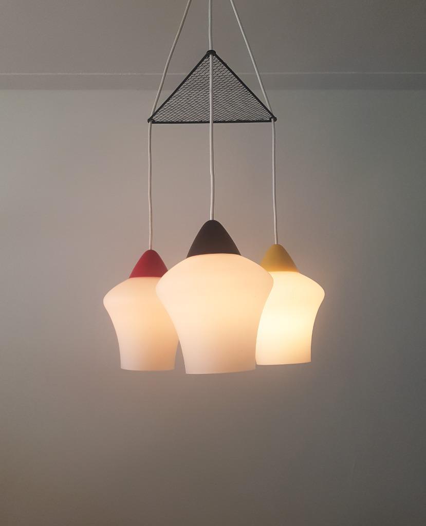 Vintage Jaren '50 Hanglamp In Opaline Glas image 9
