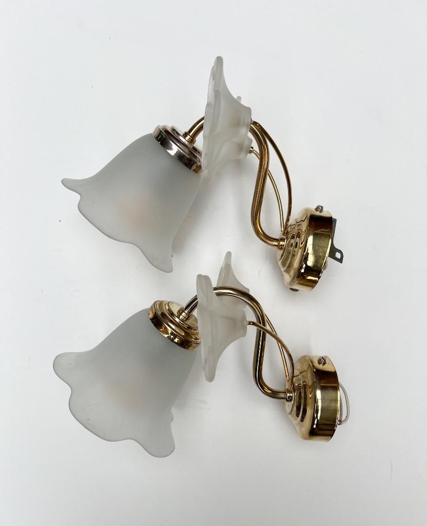 Set Van 2 Messing Art Deco Muurlampen, 1960's image 5