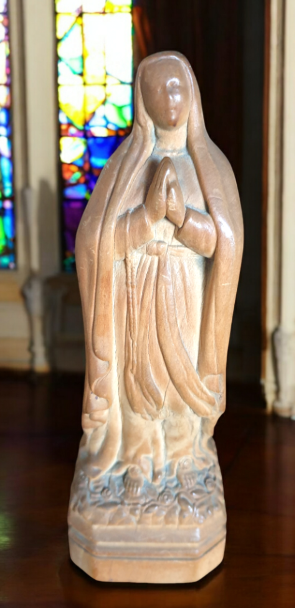 Prachtig Oud Houtsnijwerk Maria Beeldje H 20 Cm image 9
