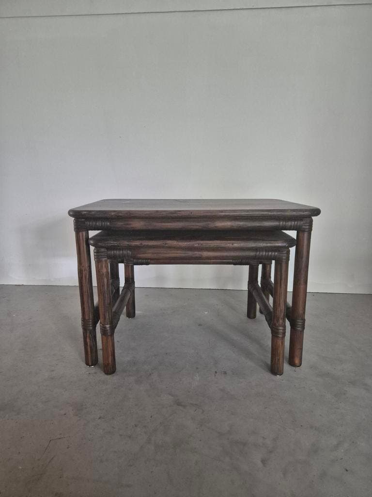 Vintage Bamboe En Hout Nest Tafeltjes . image 7