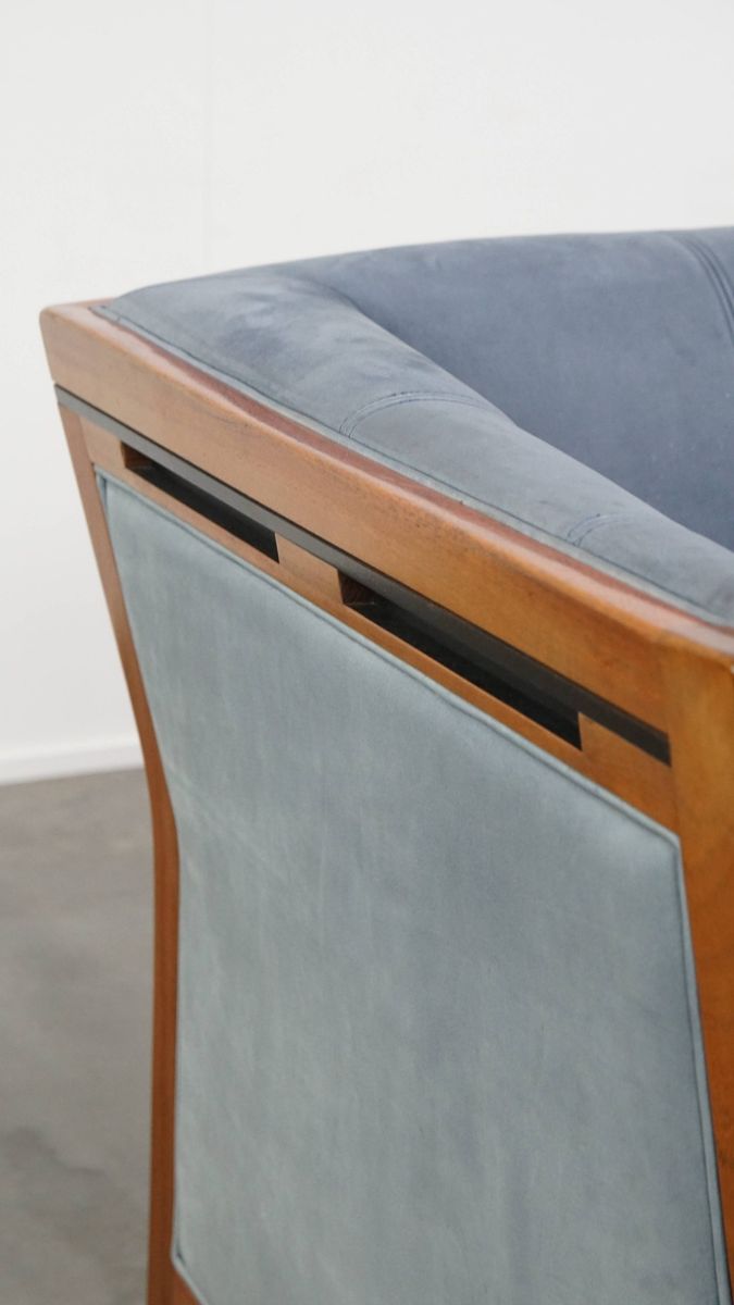 Geweldige Schuitema Art Deco Design Bank Met Mooie Blauwe Nubuck Lederen Bekleding image 12
