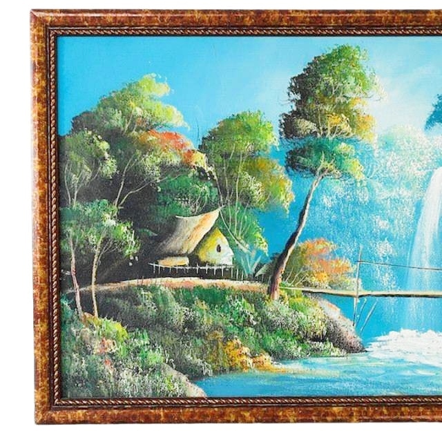 Vintage Indonesisch Olieverf Schilderij Xl Landschap Waterval image 4