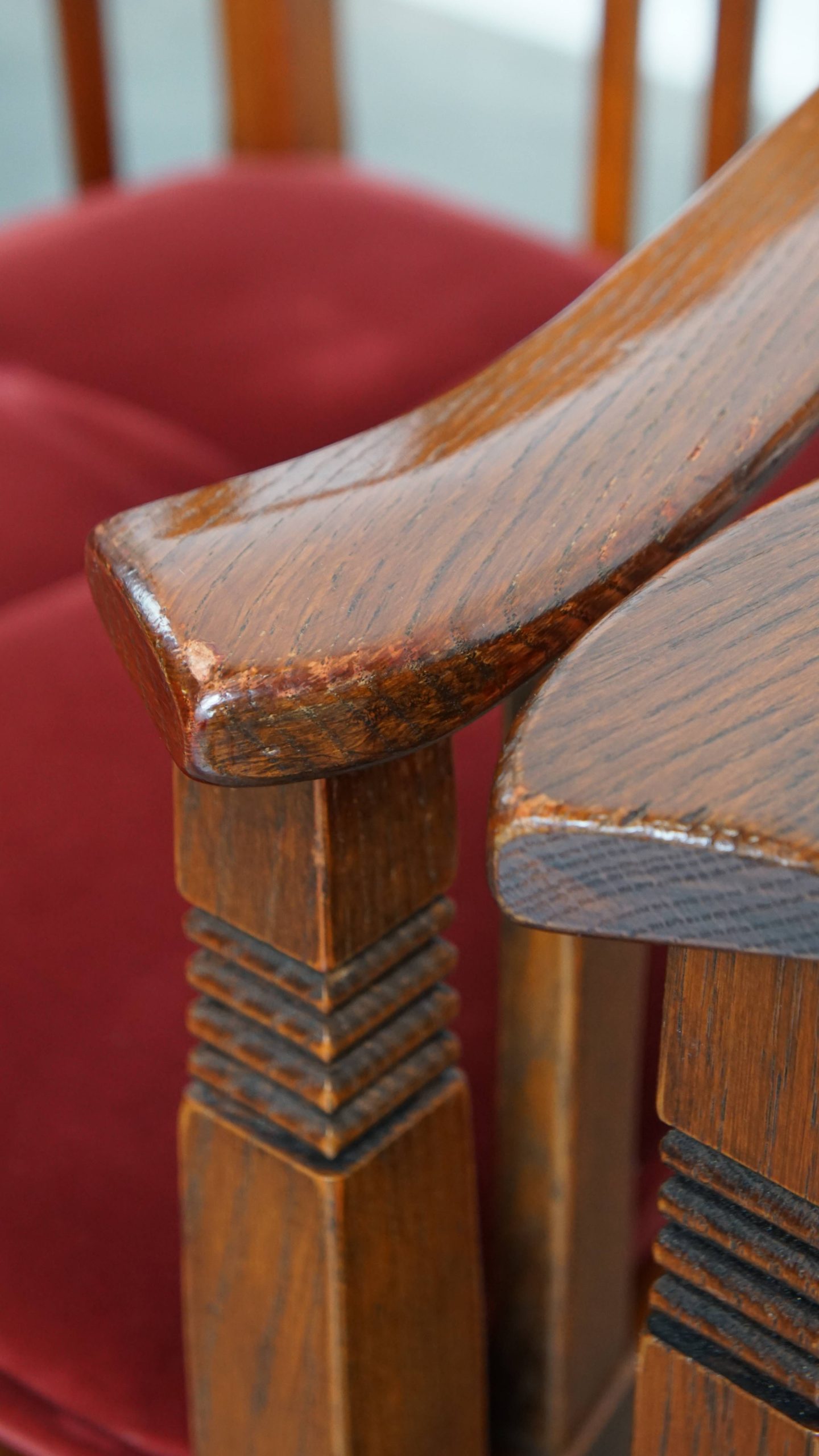 Set Van 4 Art Nouveau/ Jugendstil Design Schuitema Eetkamerstoelen Met Rode Stoffen Bekleding image 22